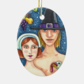 ADAM & EVE PILGRIMS THANKSGIVING BEWAREN KERAMISCH ORNAMENT (Achterkant)