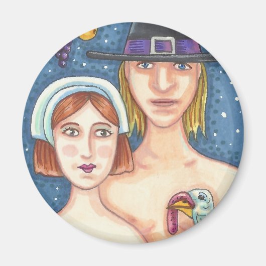 ADAM & EVE PILGRIMS, THANKSGIVING EDEN MAGNET Rnd (Voorkant)