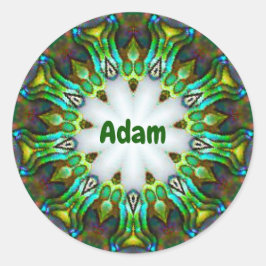 ADAM ~ Gepersonaliseerde Paua Shell fractal ~ Ronde Sticker