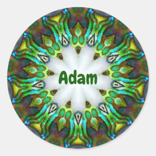 ADAM ~ Gepersonaliseerde Paua Shell fractal ~ Ronde Sticker