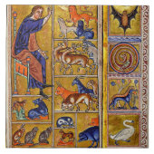 ADAM NAMING DIEREN, MEDIEVAL BESTIARY, DEERS, LION TEGELTJE (Voorkant)