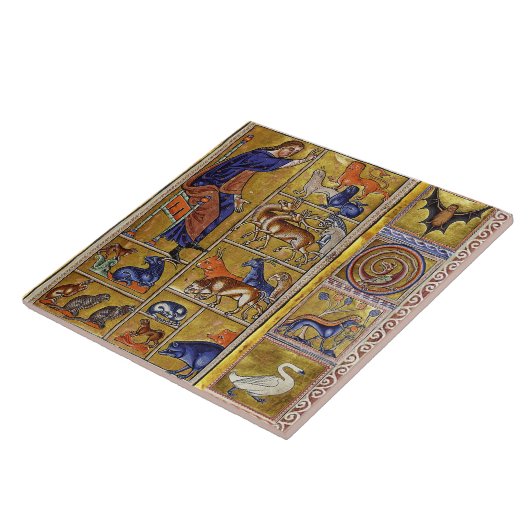 ADAM NAMING DIEREN, MEDIEVAL BESTIARY, DEERS, LION TEGELTJE (Zijkant)