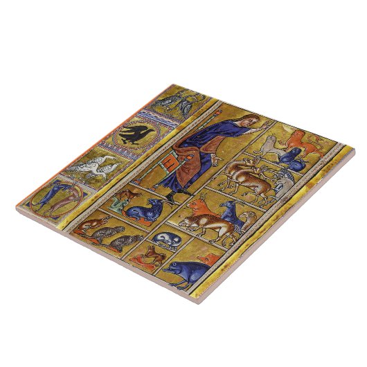 ADAM NAMING DIEREN, MEDIEVAL BESTIARY, DEERS, LION TEGELTJE (Zijkant)