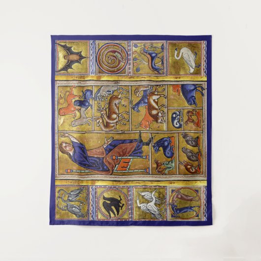 ADAM NAMING DIEREN, MEDIEVAL BESTIARY, DEERS, LION WANDKLEED (Voorkant)