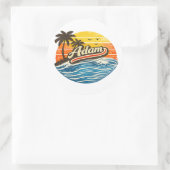 Adam Retro Zonsondergang Naamontwerp Ronde Sticker (Tas)