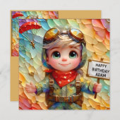 ADAM ~ Verjaardag Kaart ~ Parachutist ~ (Voorkant / Achterkant)