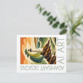 Adams Art Designs Lighthouse Wave Vintage Coastal Briefkaart (Staand voorkant)
