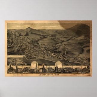Adams Massachusetts 1882 Antiek Panoramische Kaart Poster