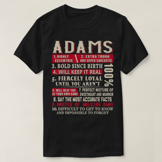 Adams Name Gift Adams Adams Surname T-shirt (Design voorkant)