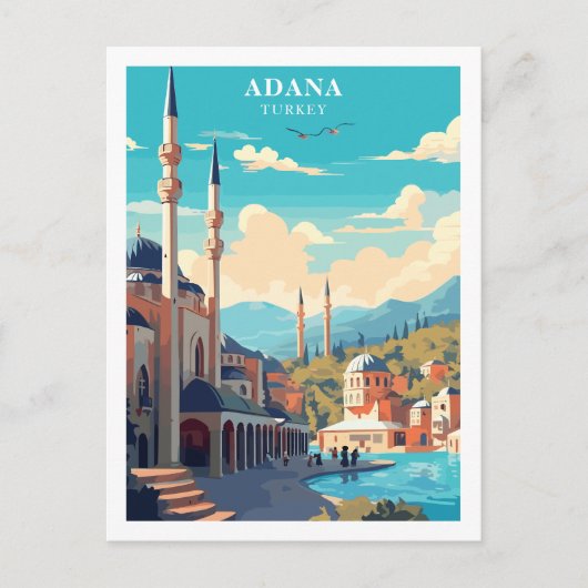 Adana, Turkije Reizen Retro Illustratie Briefkaart (Voorkant)