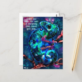 'Adapt' Whimsical Chameleon Inspirerend Blauwgroen Briefkaart