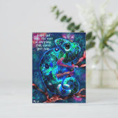 'Adapt' Whimsical Chameleon Inspirerend Blauwgroen Briefkaart (Staand voorkant)