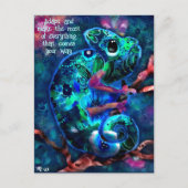 'Adapt' Whimsical Chameleon Inspirerend Blauwgroen Briefkaart (Voorkant)