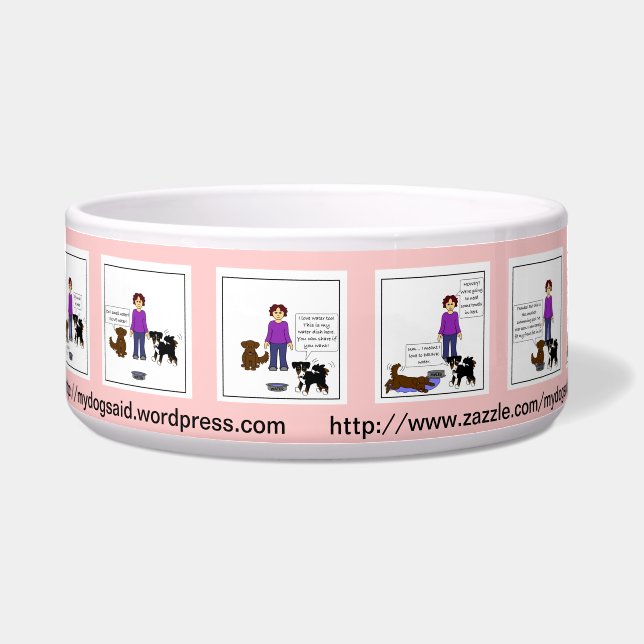 Ada's New Pool cartoon dog gerecht - roze Voerbakje (Voorkant)