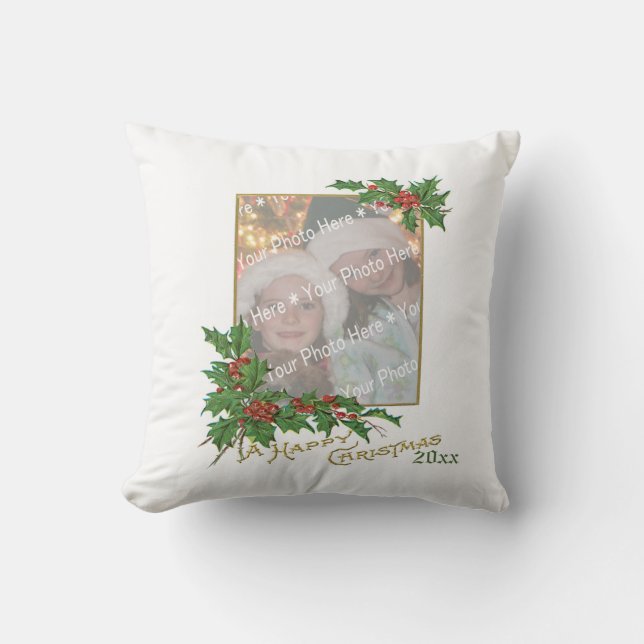 Add-A-foto  Happy-kerstfeestkaart Kussen (Voorkant)