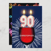 Add a name, 90th Birthday party Invitation, wine Kaart (Voorkant / Achterkant)