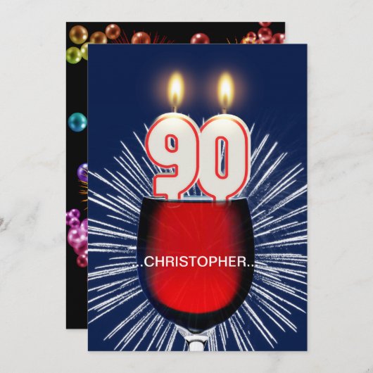 Add a name, 90th Birthday party Invitation, wine Kaart (Voorkant / Achterkant)