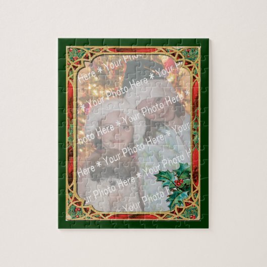 Add-A-Photo Glas in lood Lijst met Holly Leaves Legpuzzel (Verticaal)