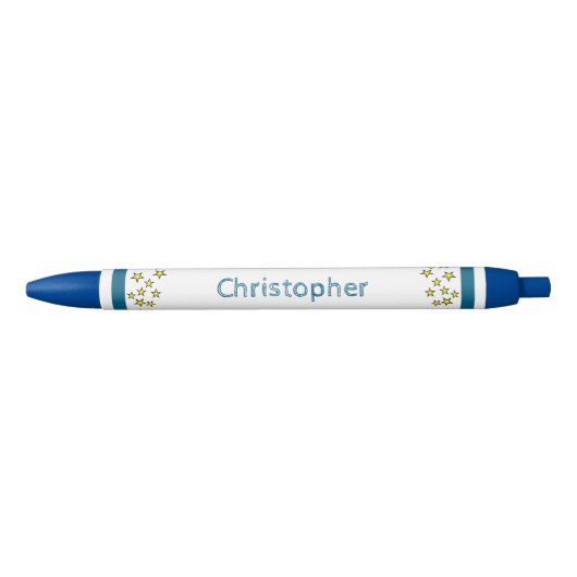 Add custom name stars yellow blue zwarte inkt pen (Voorkant)