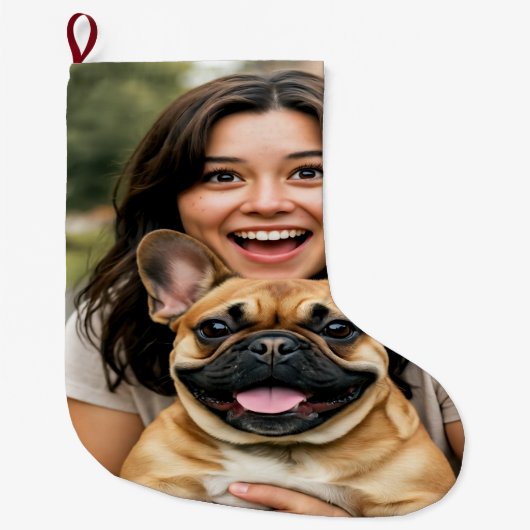 Add French Bulldog Photo Personalize Grote Kerstsok (Voorkant)