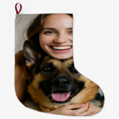 Add German Shepherd Photo Personalize Grote Kerstsok (Voorkant)
