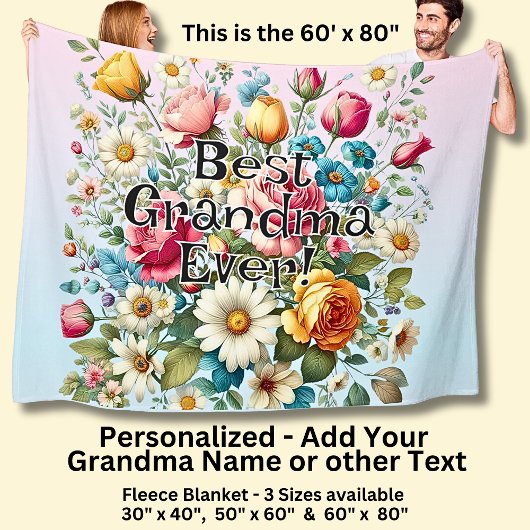 Add Grandma Name or Phrase - Best Grandma Ever! Fleece Deken