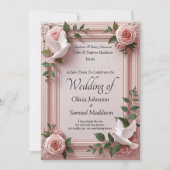 Add Guest Name Pink Roses & Doves Wedding Kaart (Voorkant)