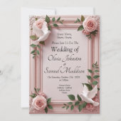Add Guest Names, Doves and Pink Roses Invitation Kaart (Voorkant)
