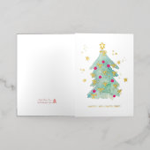 Add Logo Christmas Tree Ribbons Pink Business Folie Feestdagenkaart (Buiten Laag)