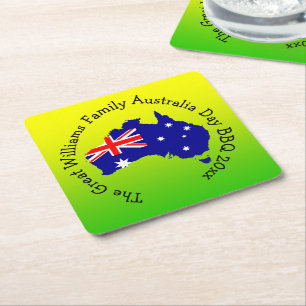 Add Naam Jaar, Australia Day Green Gold voor BBQ Kartonnen Onderzetters