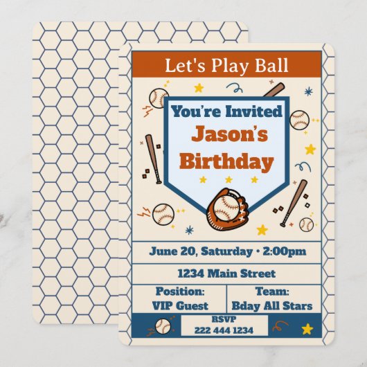 Add Name - Baseball Birthday Invitation for Boys (Voorkant / Achterkant)