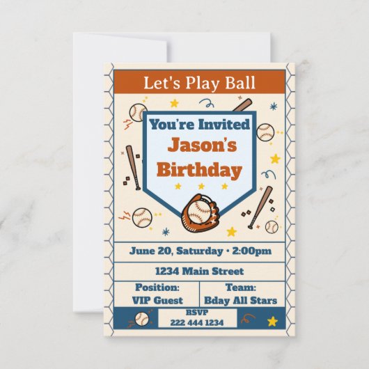 Add Name - Baseball Birthday Invitation for Boys Kaart (Voorkant)