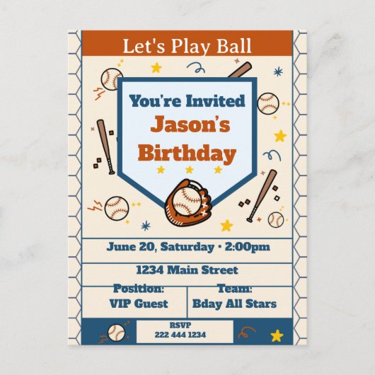 Add Name - Baseball Birthday Invitation for Boys Uitnodiging Briefkaart (Voorkant)