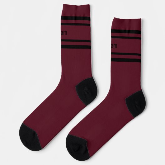 Add Name Black Stripes on Dark Red Socks Sokken (Links)