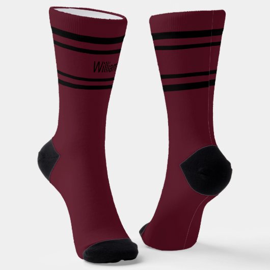 Add Name Black Stripes on Dark Red Socks Sokken (Gebogen)