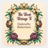 Add Name, Book Belongs To Elegant Art Nouveau Vierkante Sticker (Voorkant)