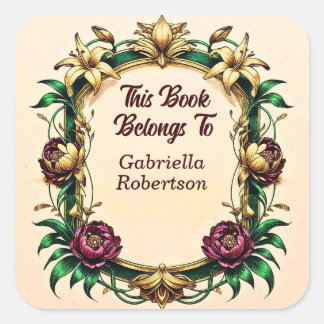 Add Name, Book Belongs To Elegant Art Nouveau Vierkante Sticker