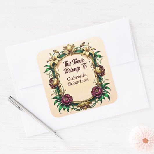 Add Name, Book Belongs To Elegant Art Nouveau Vierkante Sticker (Envelop)