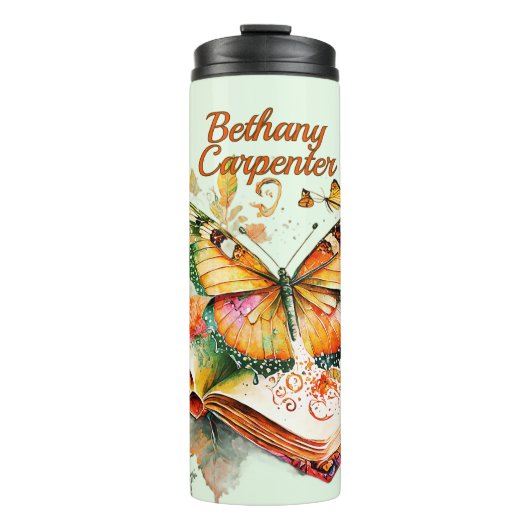 Add Name Butterfly & Book,  Thermosbeker (Voorkant)