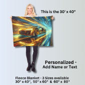 Add Name Change Text, Golden Racing Car  Fleece Deken