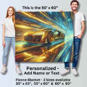 Add Name Change Text, Golden Racing Car  Fleece Deken
