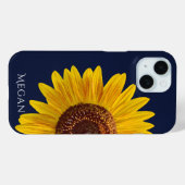 Add Name Deep Navy Blue Close Up Yellow Sunflower  Case-Mate iPhone Case (Achterkant (horizontaal))