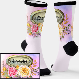 Add Name, Floral Roses with Nameplate Plinth Sokken