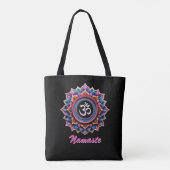Add Name, Pink Mandala with OM symbol on a Black Tote Bag (Achterkant)