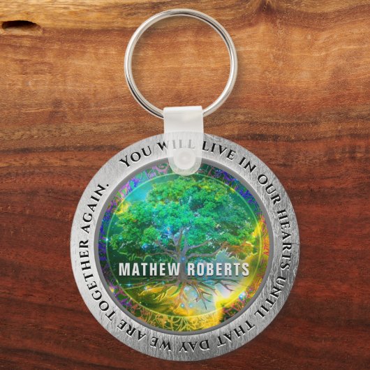 Add Name Silver Memorial Tree of Life Sleutelhanger (Achterkant)