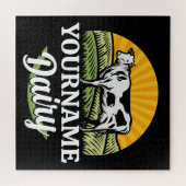 ADD NAME Sunset Dairy Farm Grazing Holstein Cow Legpuzzel (Horizontaal)
