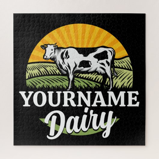 ADD NAME Sunset Dairy Farm Grazing Holstein Cow Legpuzzel (Verticaal)