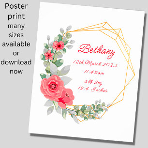 Add Name Text, Birth Details Print Roses Nursery 