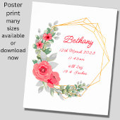 Add Name Text, Birth Details Print Roses Nursery 