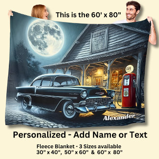 Add Name Text, Classic Car in Moonlight Fleece Deken